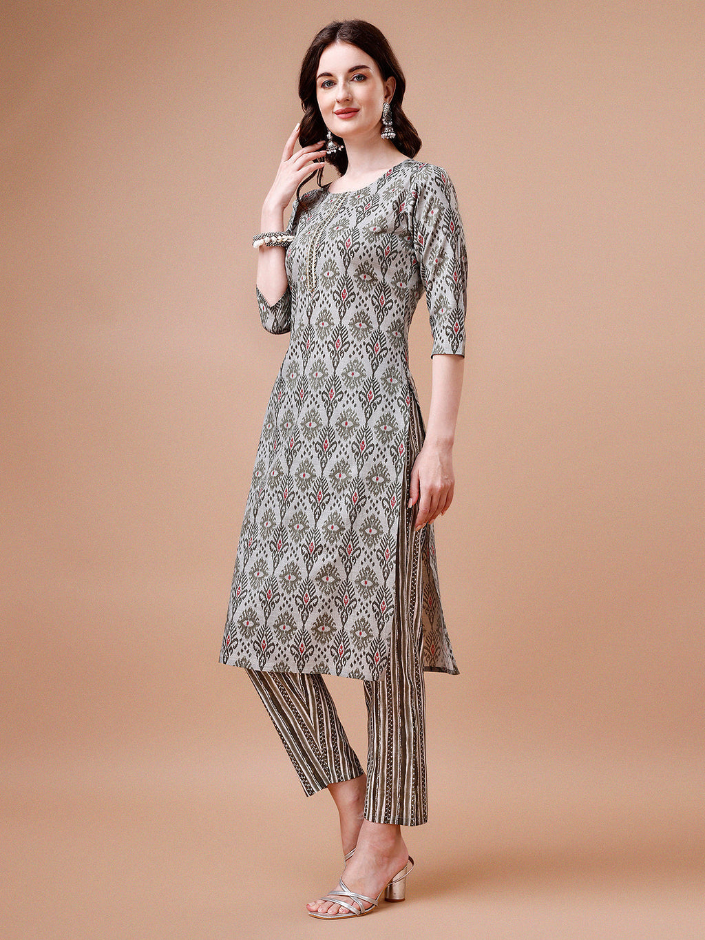 Multicolor Printed Rayon Kurta Set with Pant and Dupatta