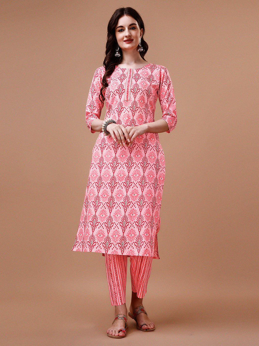 Printed Cotton Rayon Kurta Set with Dupatta