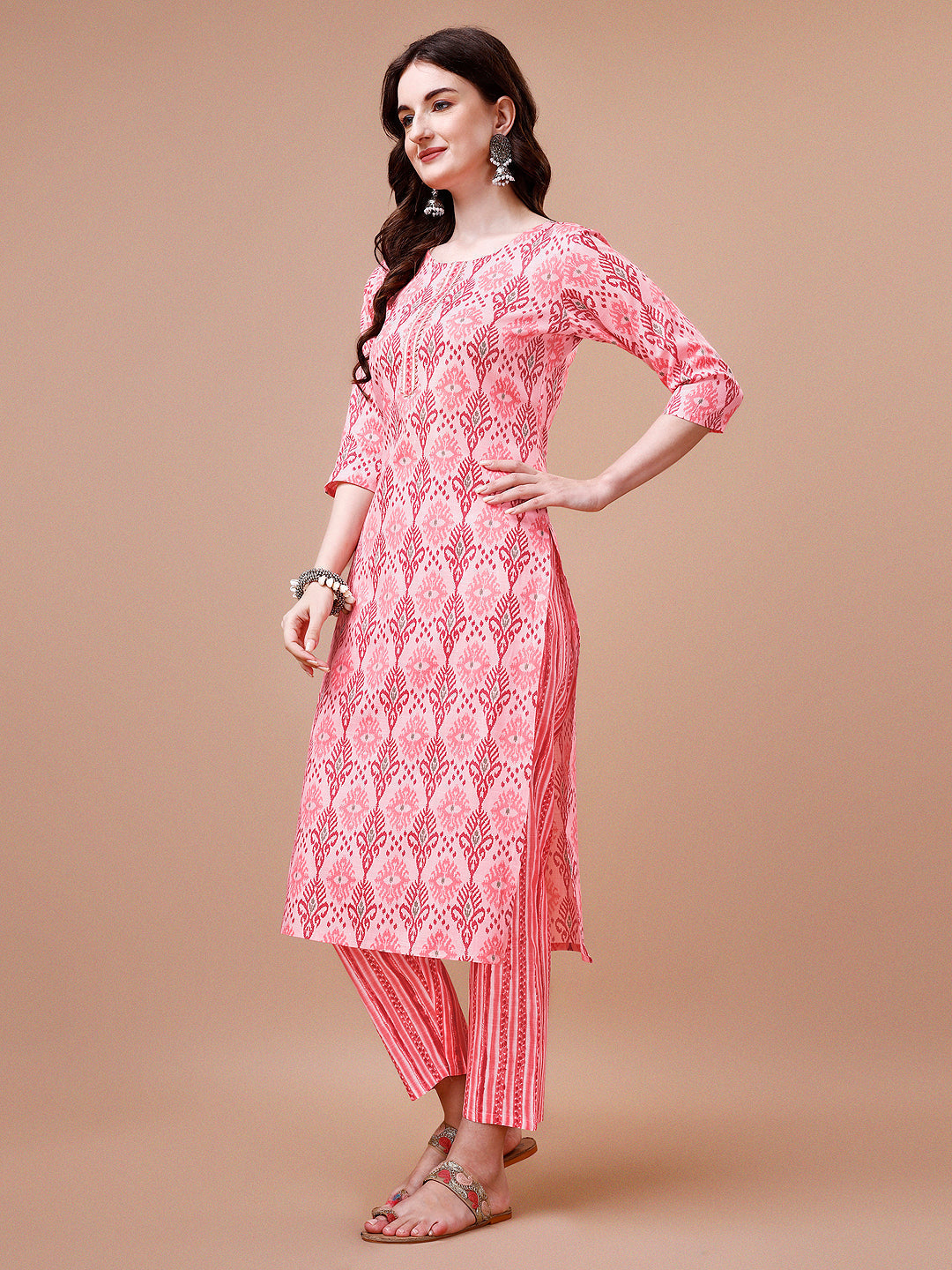 Printed Cotton Rayon Kurta Set with Dupatta