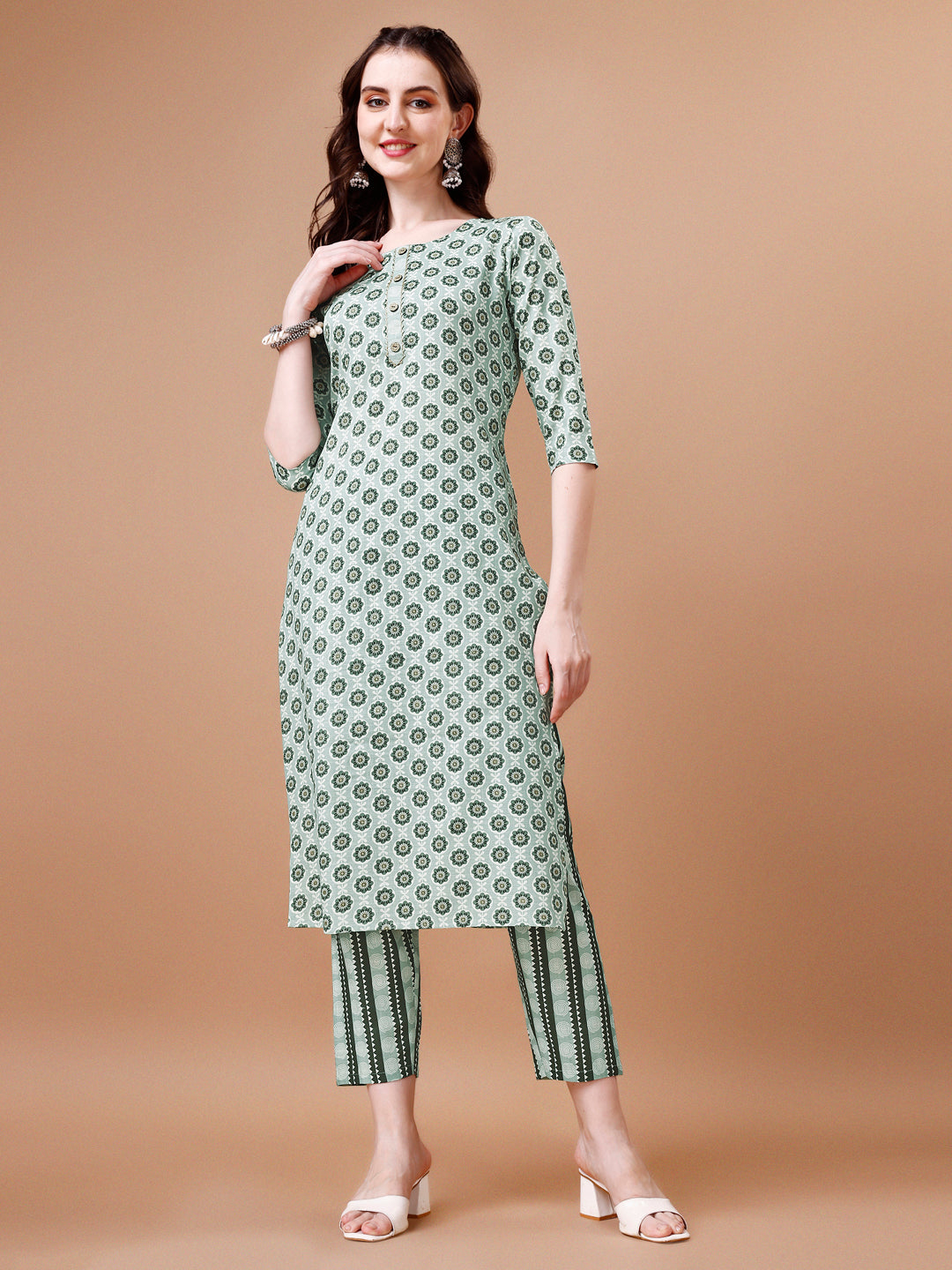 Multicolor Floral Printed Rayon Kurta Set with Pant and Dupatta