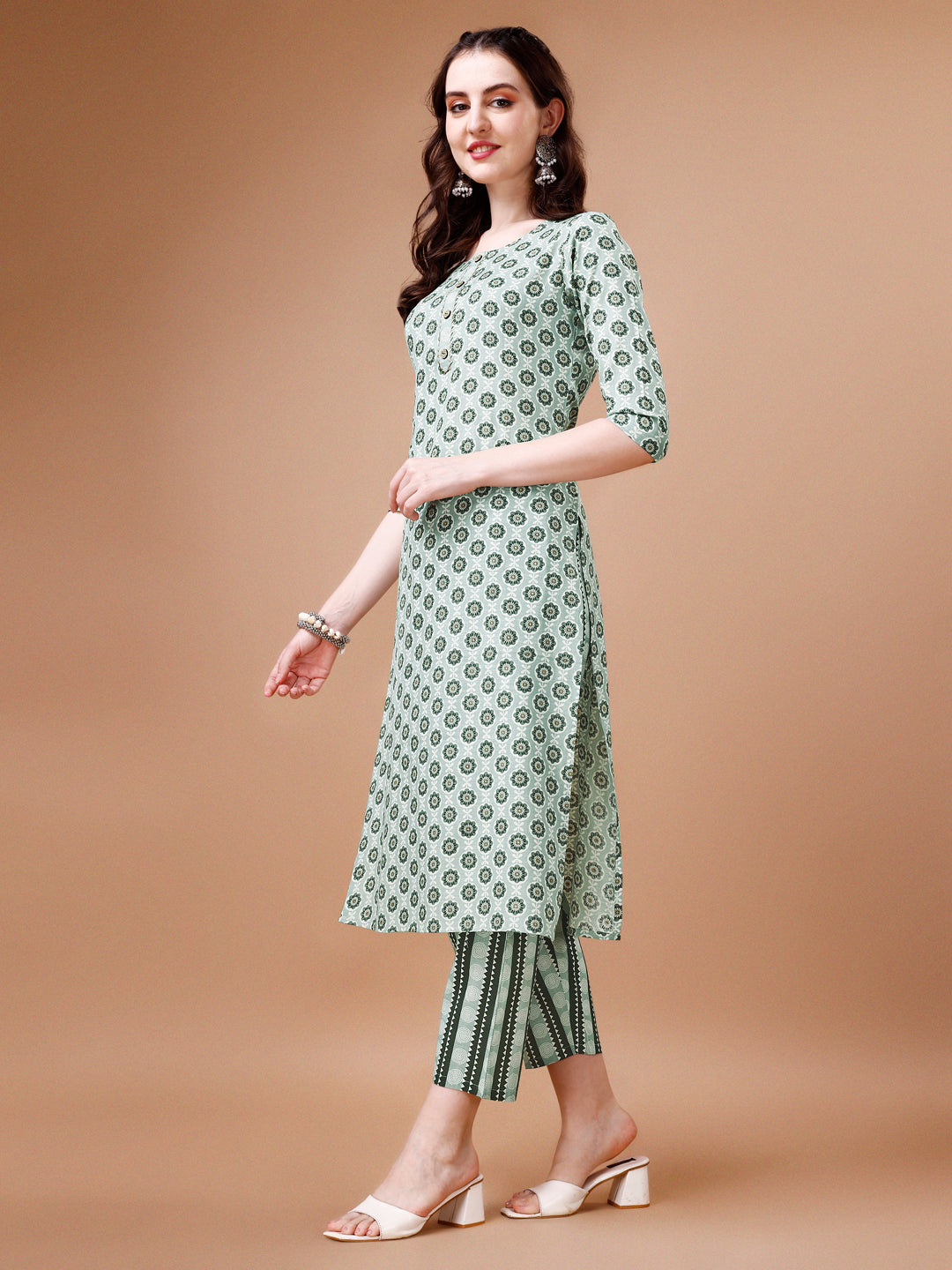 Multicolor Floral Printed Rayon Kurta Set with Pant and Dupatta