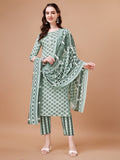 Multicolor floral printed rayon kurta with matching pants and dupatta set