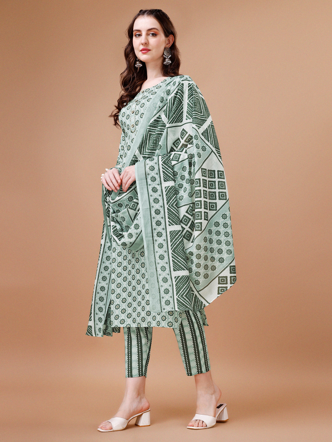 Multicolor Floral Printed Rayon Kurta Set with Pant and Dupatta