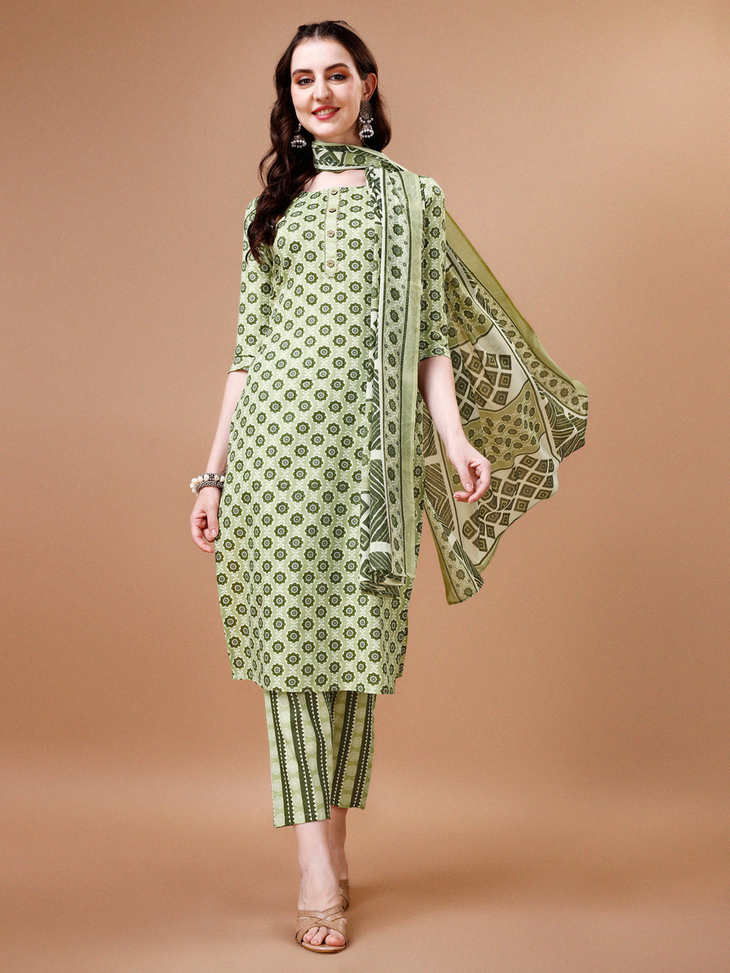 Multicolor floral print kurta set with dupatta