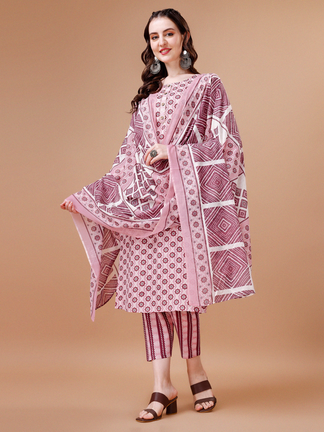 Multicolor floral printed rayon kurta with matching pant and dupatta