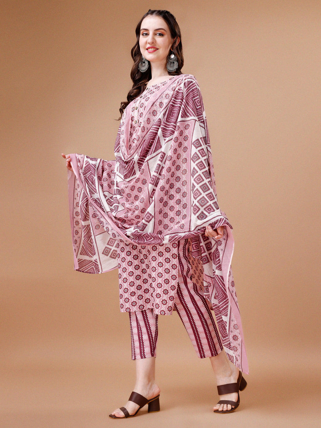 Multicolor Floral Printed Rayon Kurta Set with Pant and Dupatta