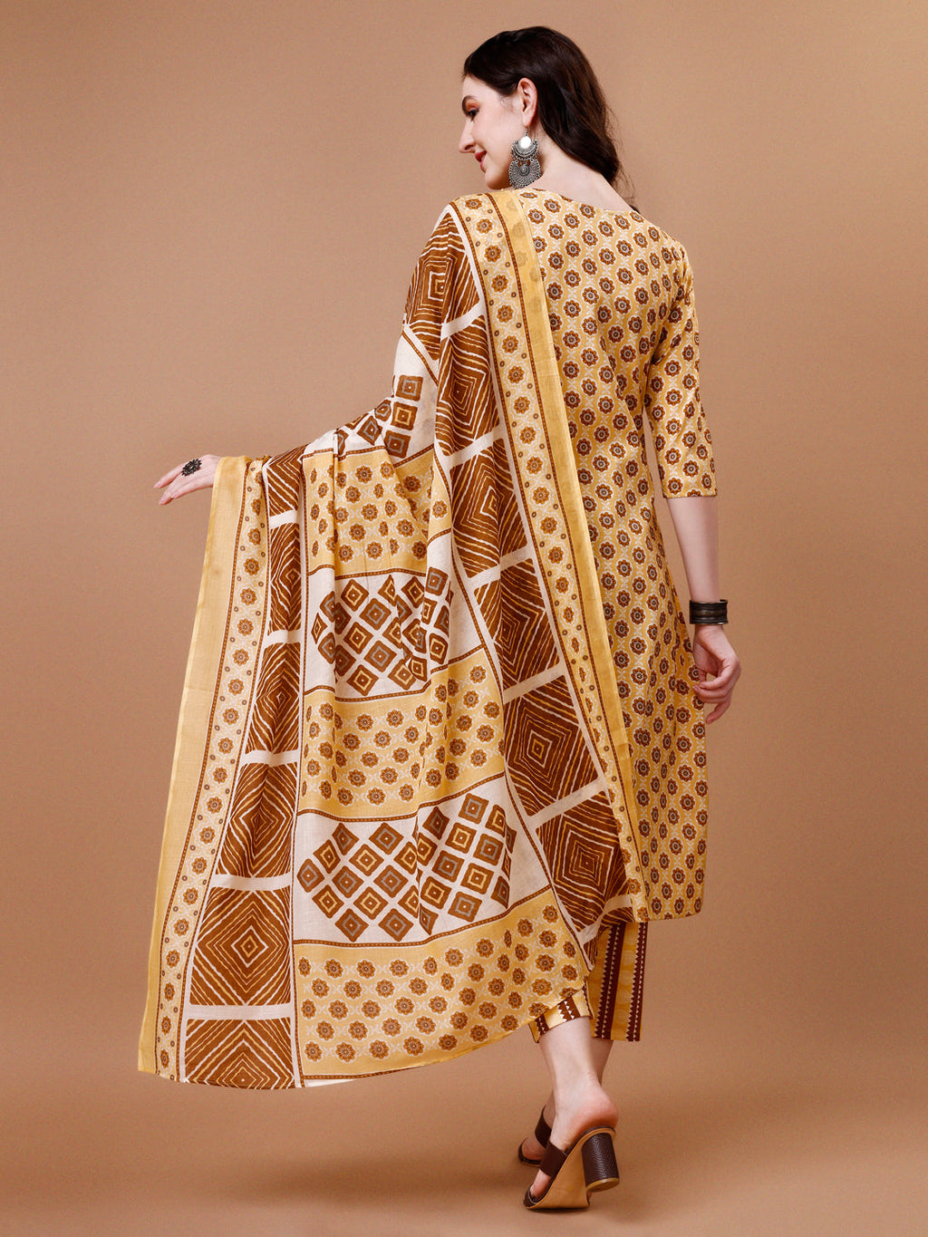Multicolor Floral Printed Cotton Kurta Set with Pant and Dupatta