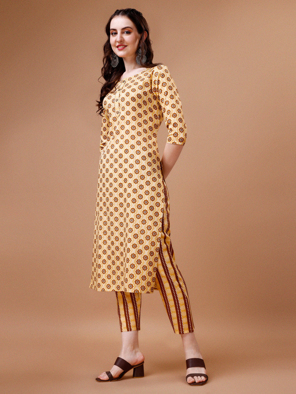 Multicolor Floral Printed Cotton Kurta Set with Pant and Dupatta