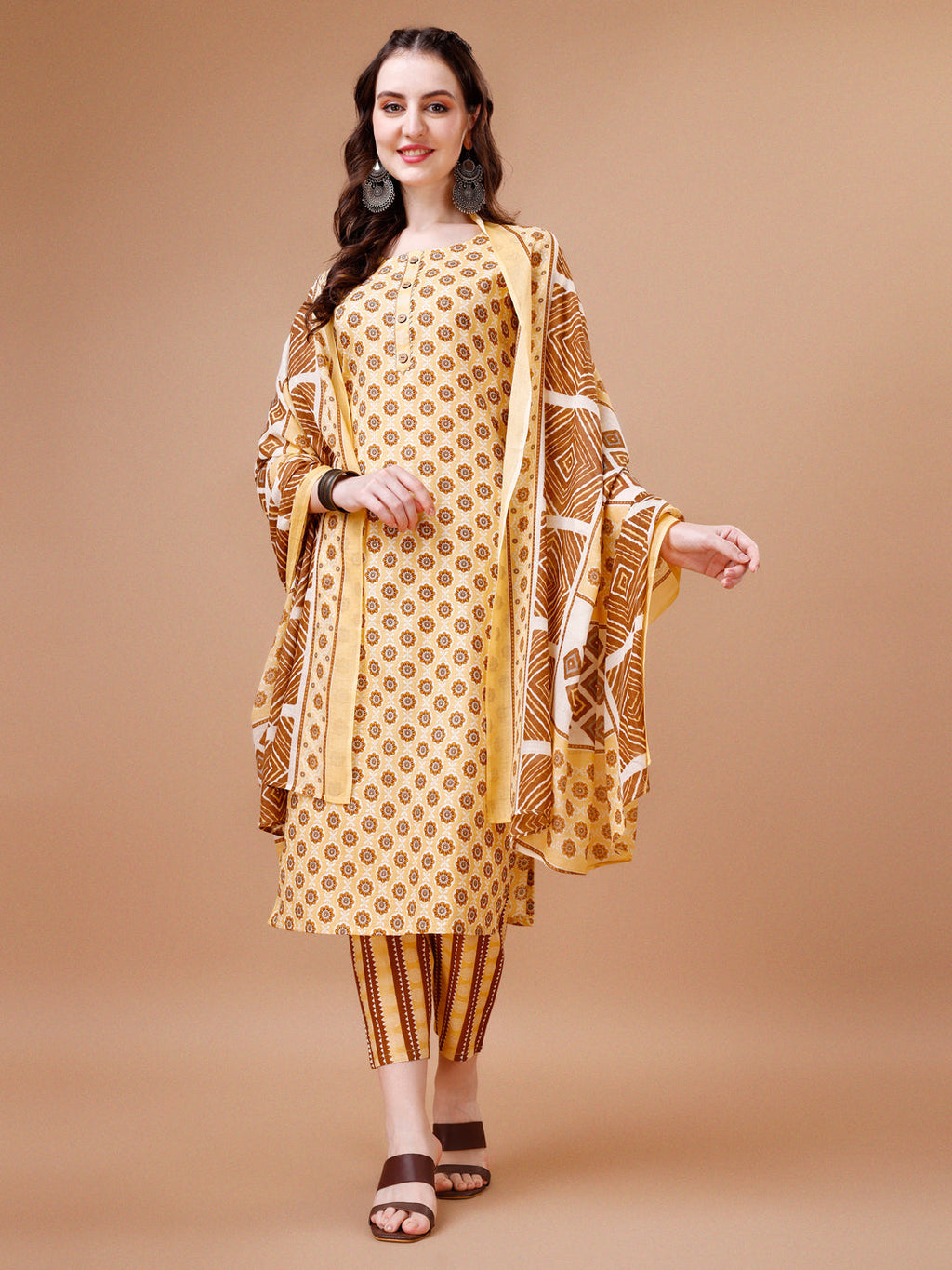 Multicolor floral printed rayon kurta set with matching pants and dupatta
