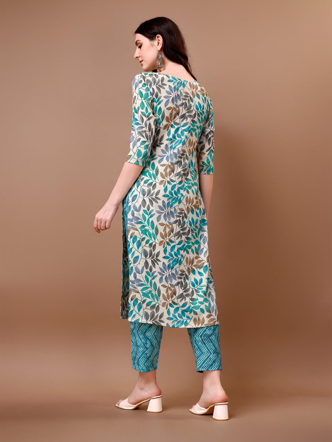 Floral Printed 3/4 Sleeve Rayon Kurta Set with Pant and Dupatta