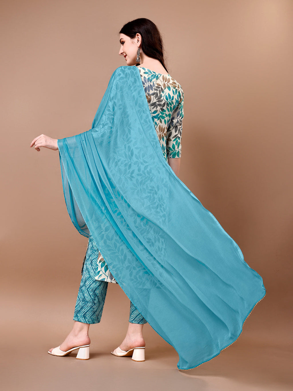 Floral Printed 3/4 Sleeve Rayon Kurta Set with Pant and Dupatta