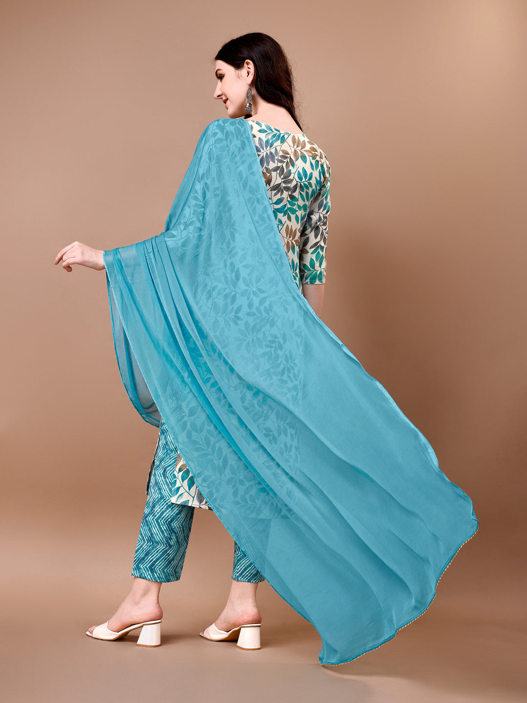 Floral Printed 3/4 Sleeve Rayon Kurta Set with Pant and Dupatta