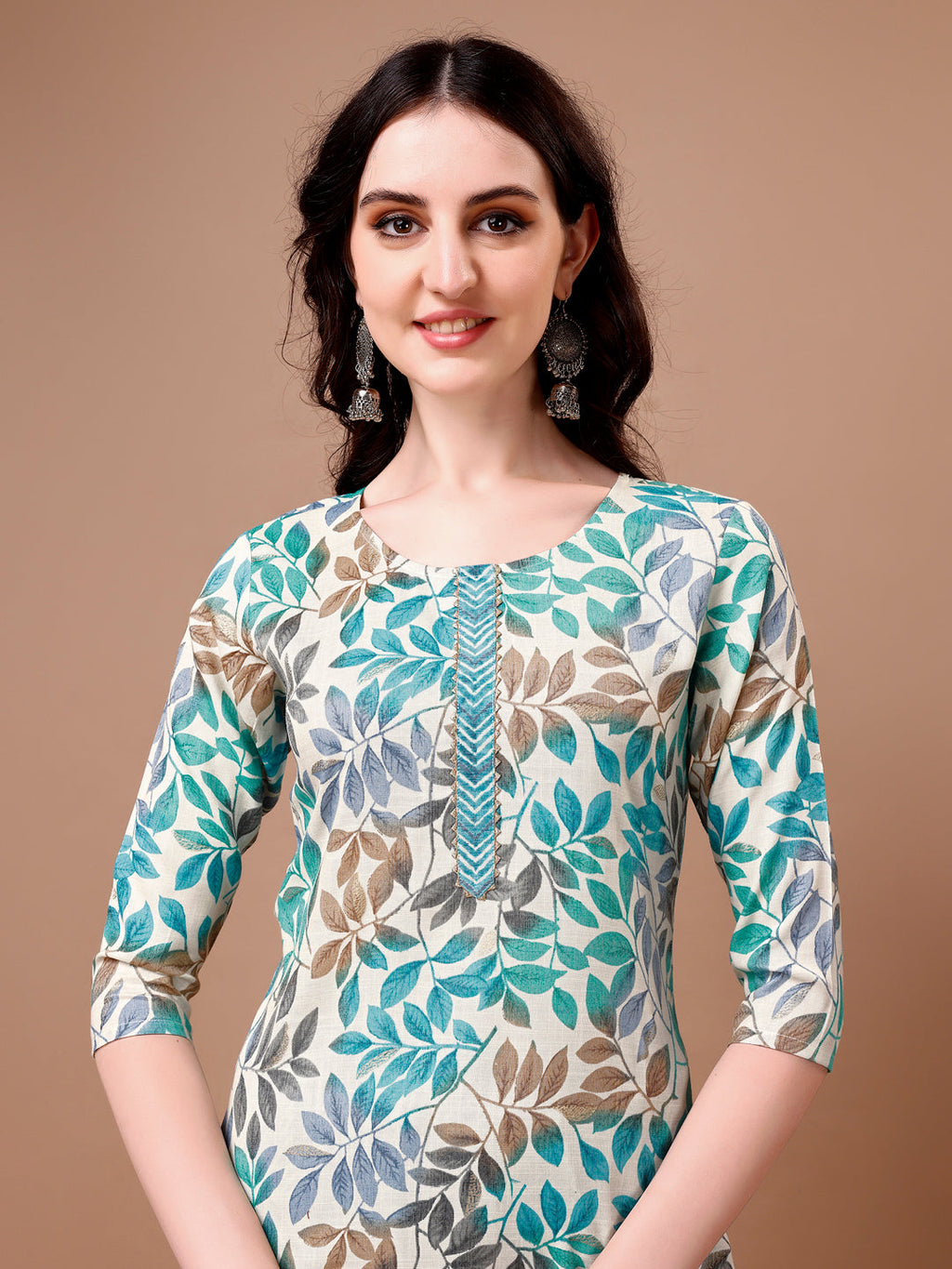 Floral Printed 3/4 Sleeve Rayon Kurta Set with Pant and Dupatta