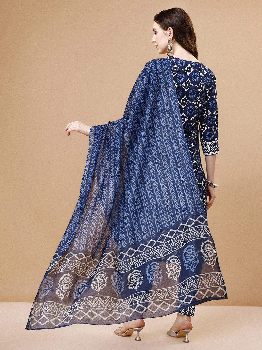 Multicolor Printed Rayon Kurta Set with Pant and Dupatta