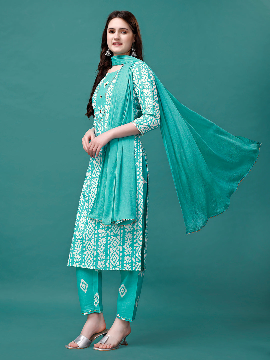 Multicolor Bandhani Printed Cotton Kurta Set with Dupatta