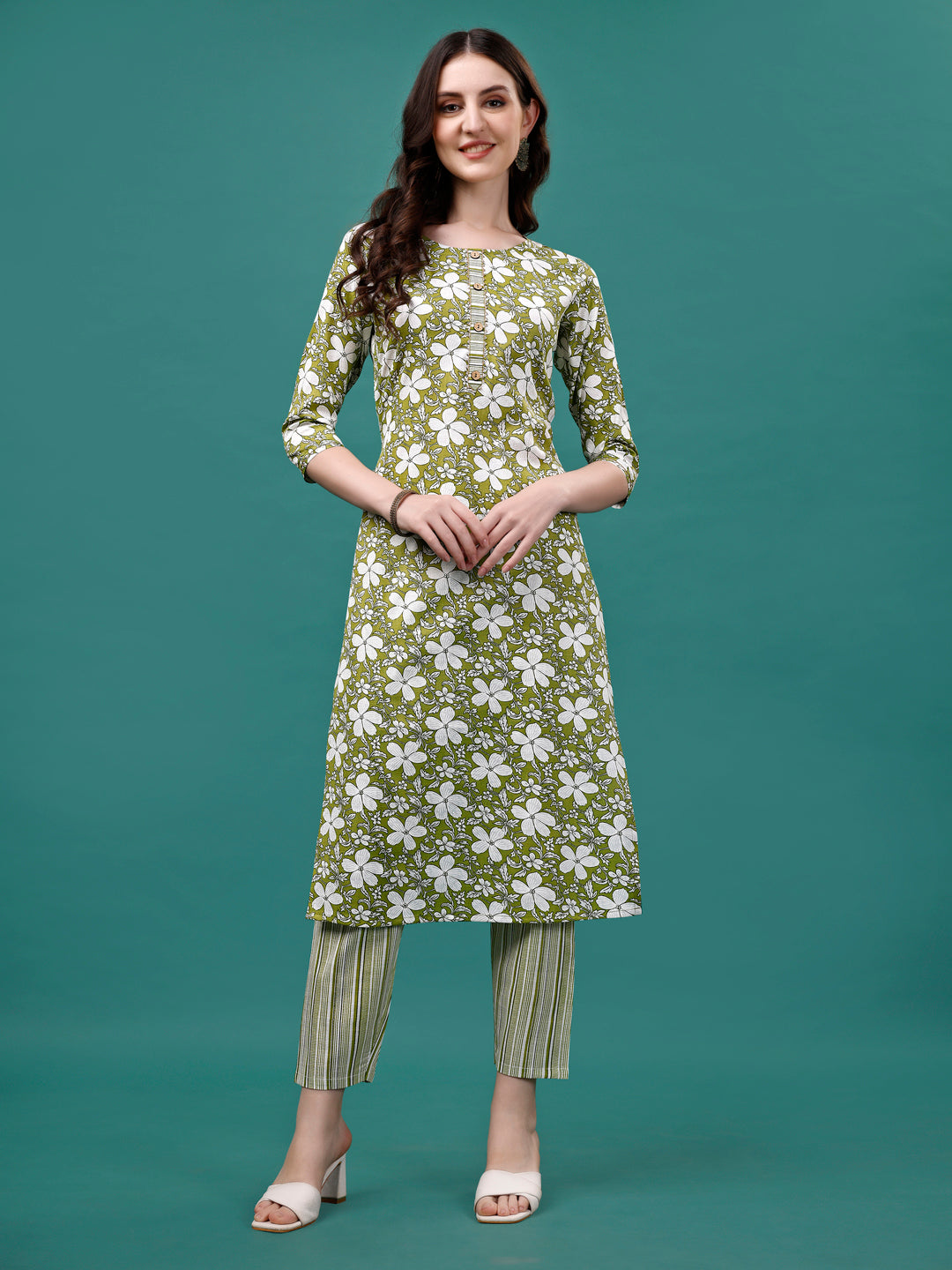 Multicolor Floral Printed Rayon Kurta Set with Pant and Dupatta