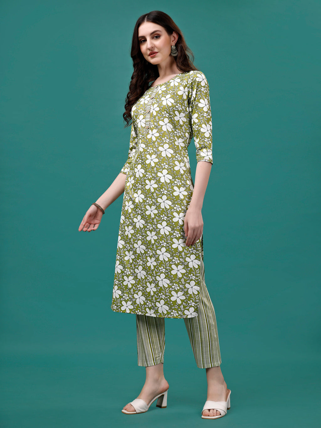 Multicolor Floral Printed Rayon Kurta Set with Pant and Dupatta