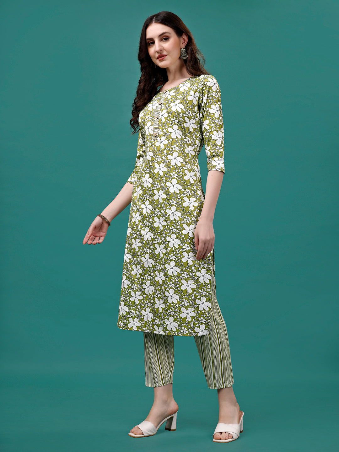 Multicolor Floral Printed Rayon Kurta Set with Pant and Dupatta