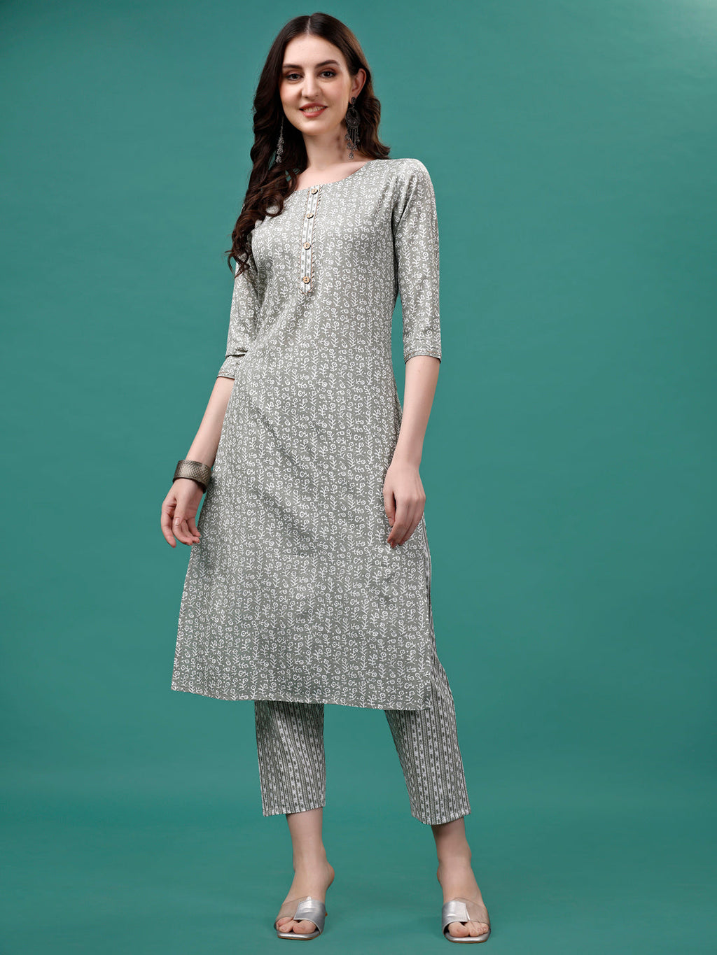 Multicolor Floral Print Kurta Set with Pant and Dupatta