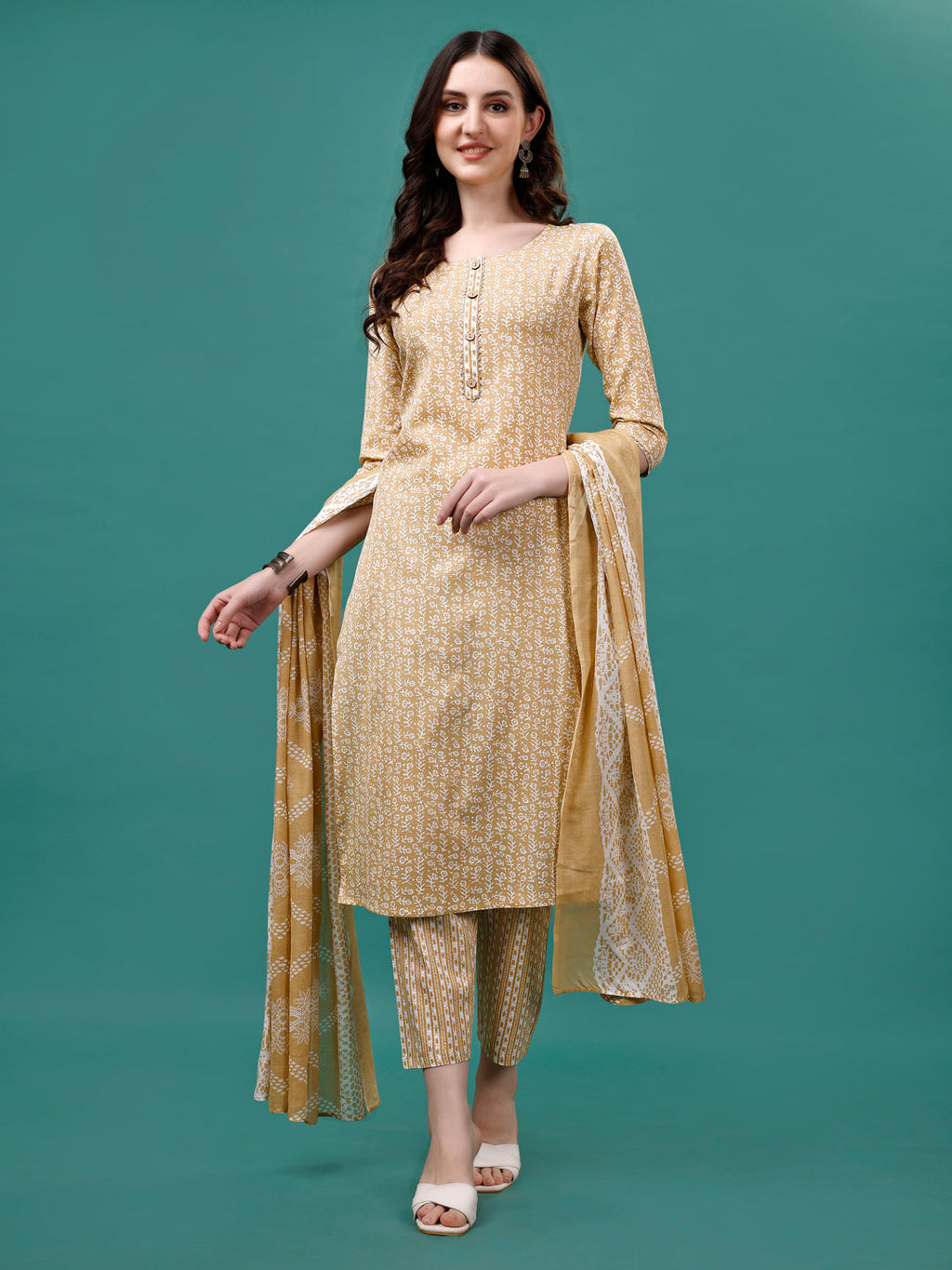 Multicolor floral print casual rayon kurta set with matching bottoms and dupatta
