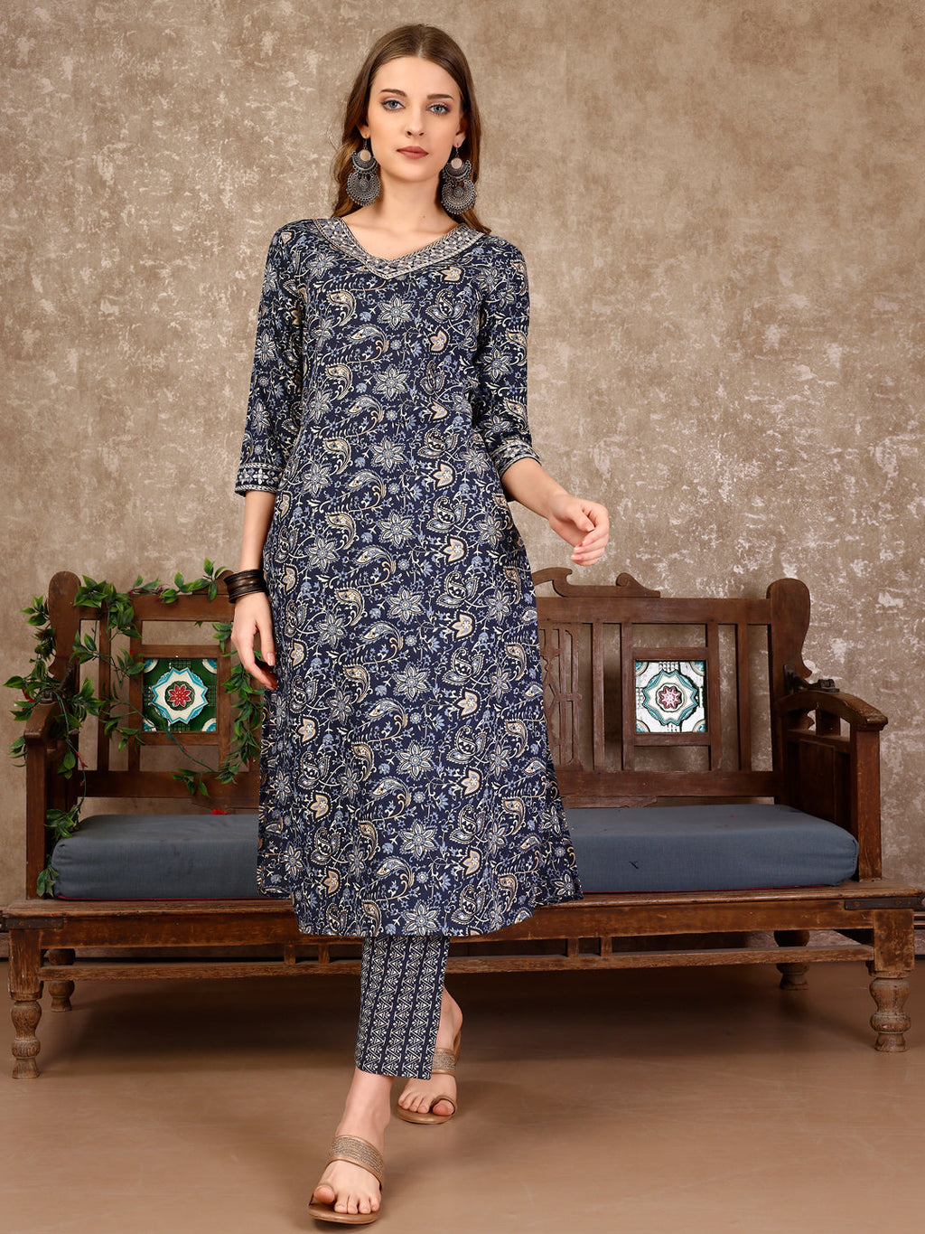 Multicolor Embroidered & Printed Casual Kurta Set