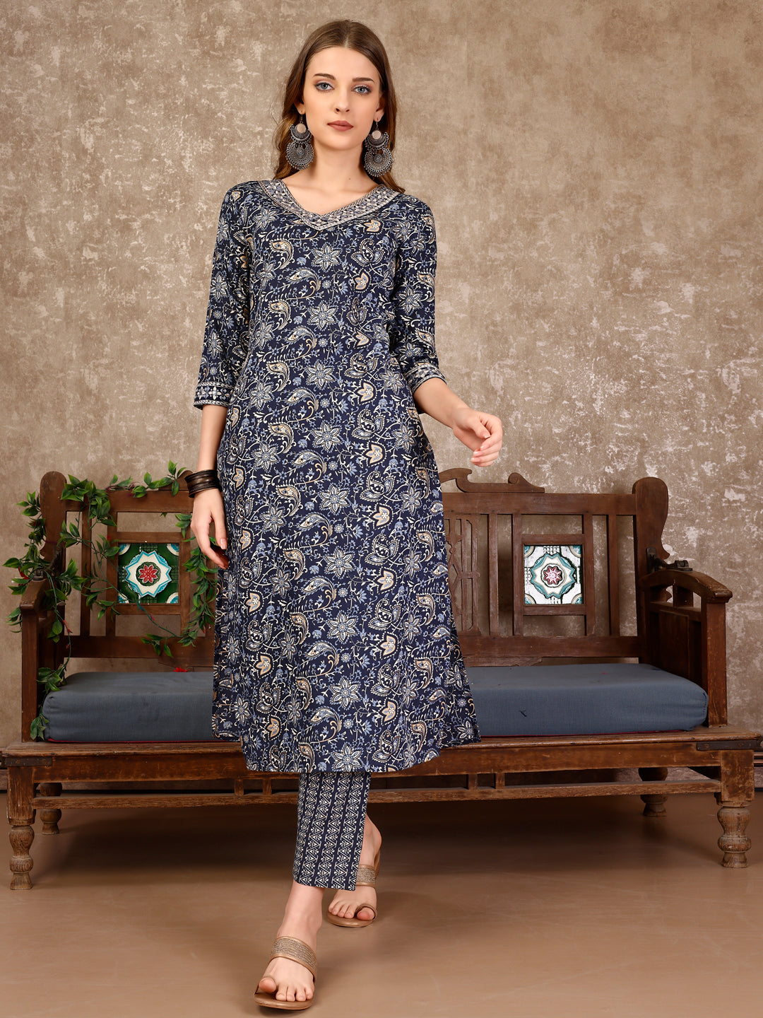 Multicolor Embroidered & Printed Casual Kurta Set