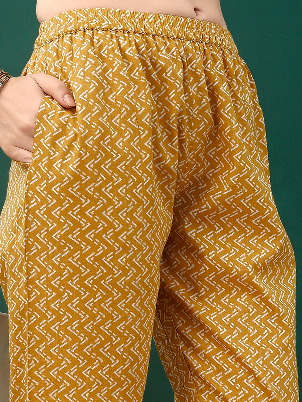 Mustard Embroidered Cotton Kurta Set with Pant and Dupatta