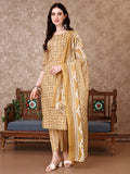 Multicolor leaf printed rayon kurta set featuring a matching printed pant and dupatta