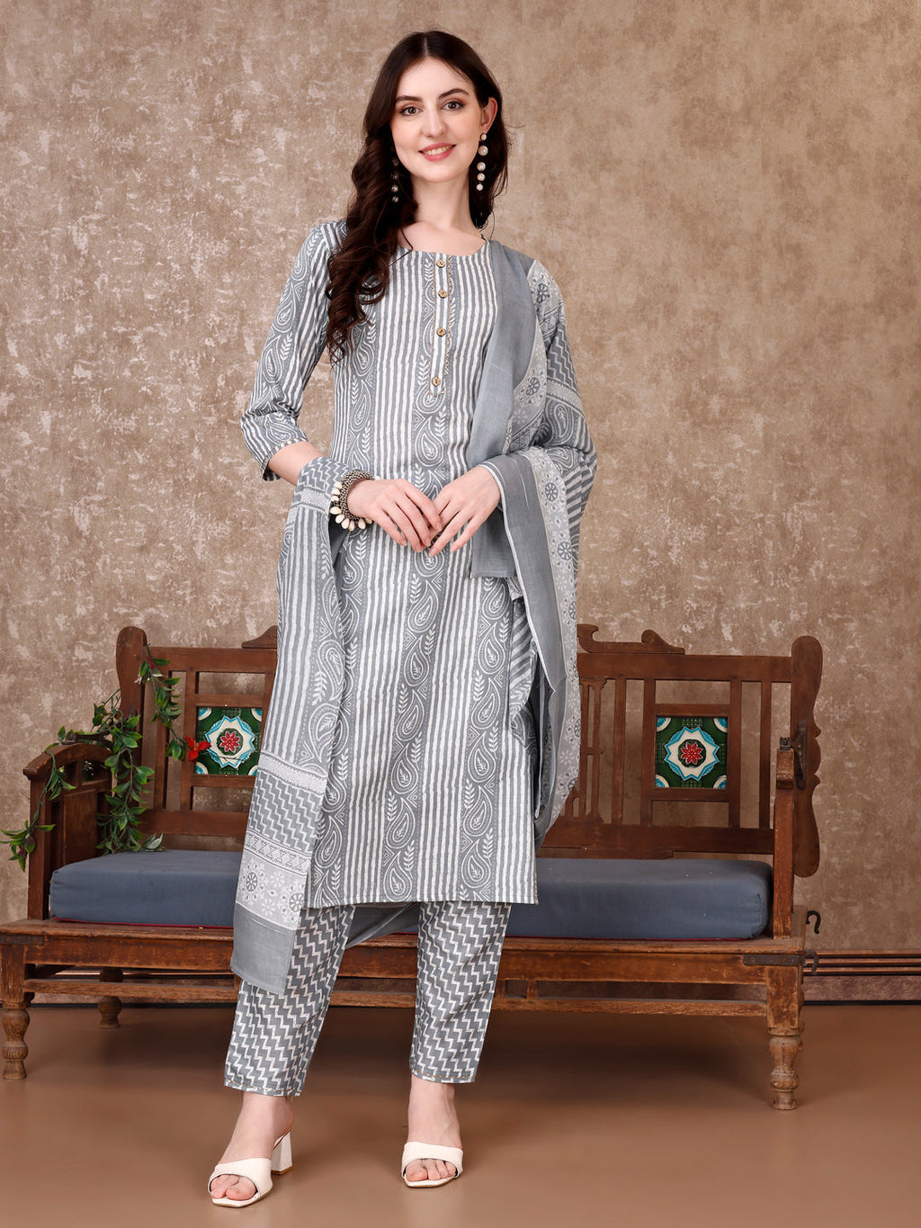Multicolor Printed Kurta Set with Pant and Dupatta