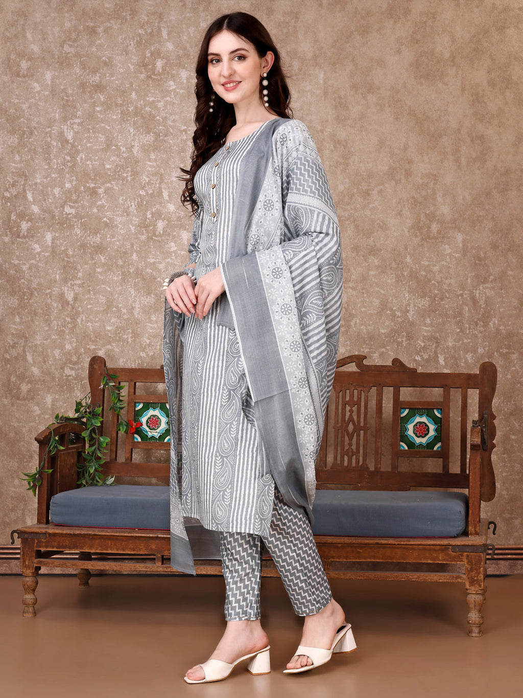 Multicolor Printed Kurta Set with Pant and Dupatta