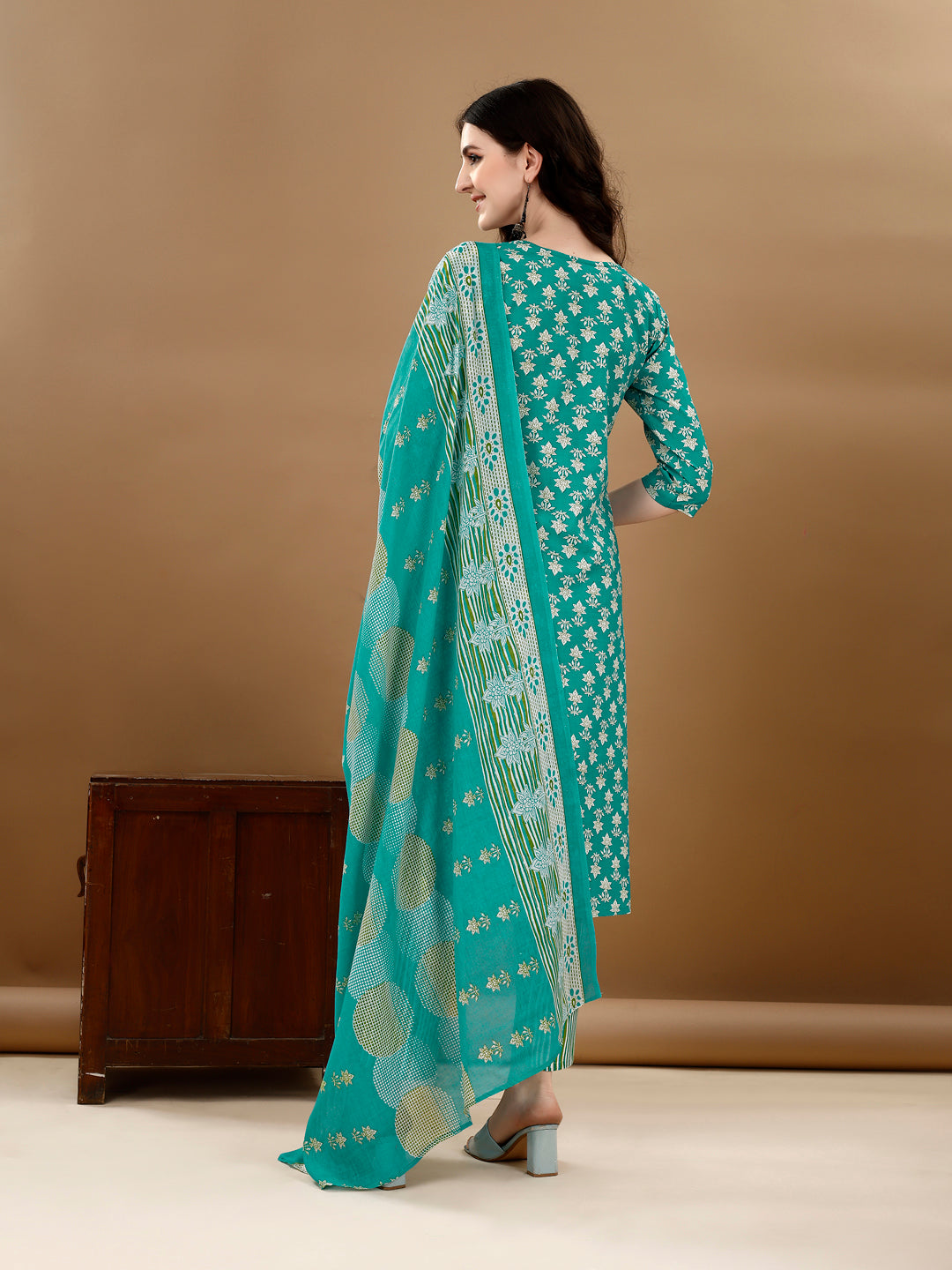 Multicolor Ethnic Motifs Printed Kurta Set with Pant and Dupatta