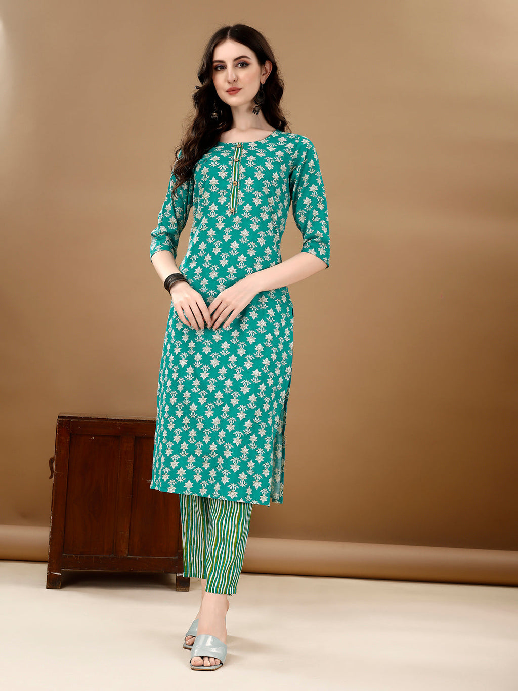 Multicolor Ethnic Motifs Printed Kurta Set with Pant and Dupatta