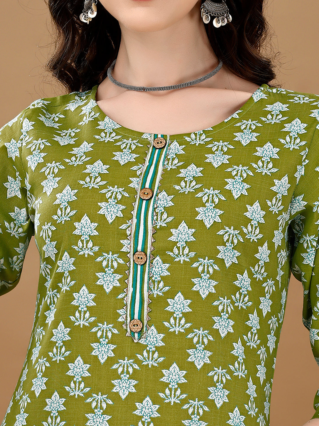 Multicolor Ethnic Motif Print Kurta Set with Pant and Dupatta