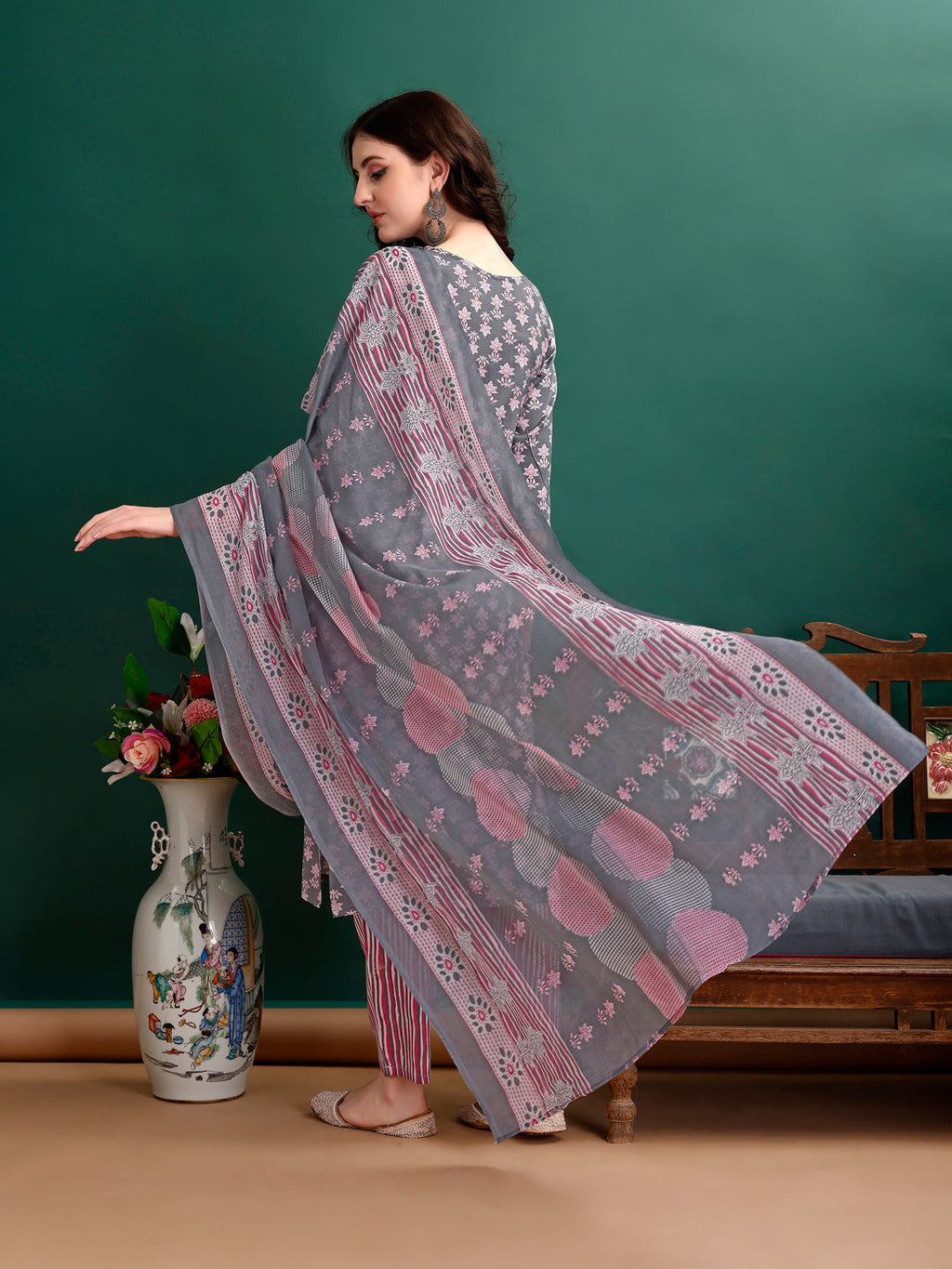 Multicolor Ethnic Motif Print Kurta Set with Pant and Dupatta