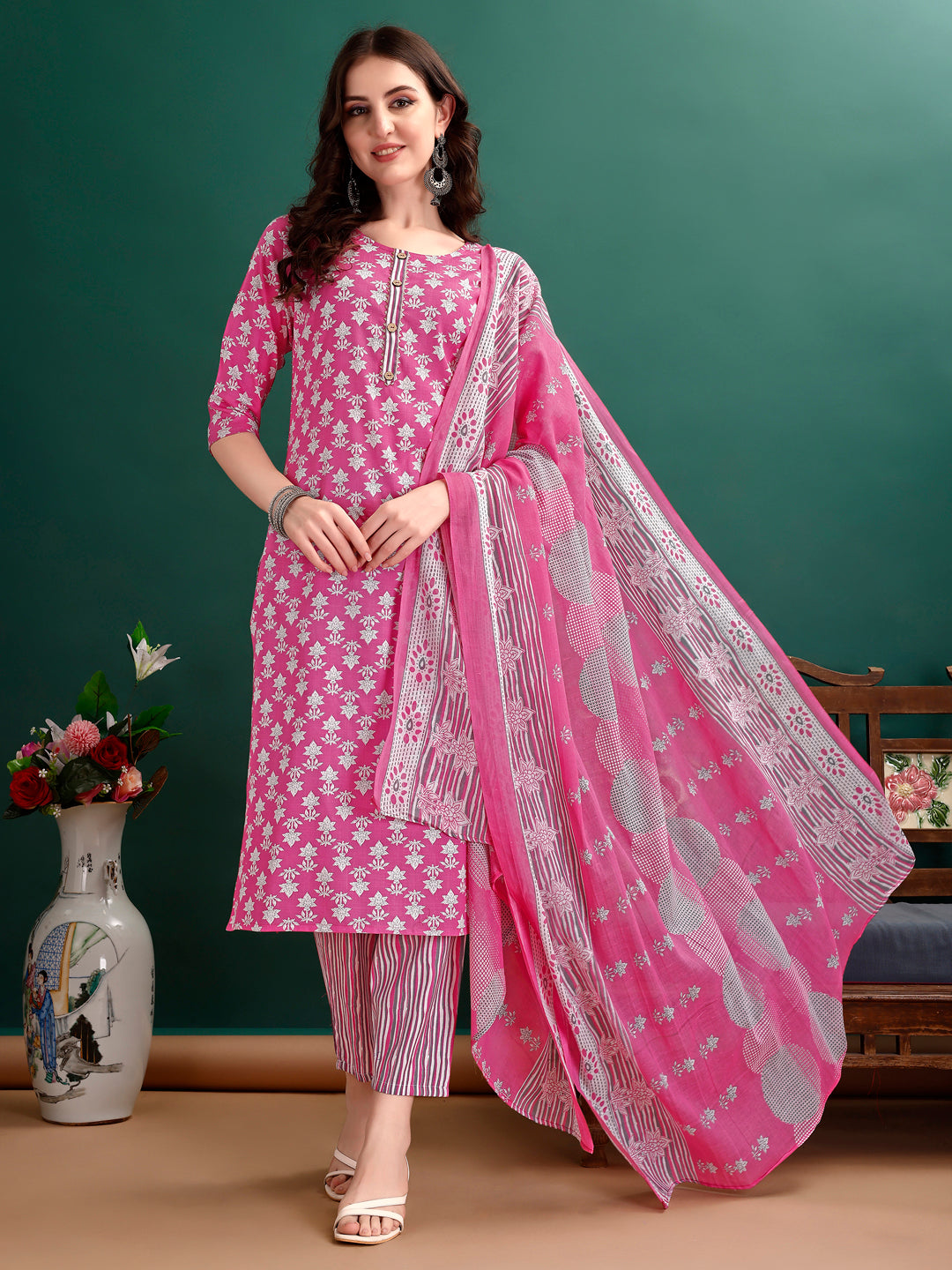 Multicolor kurta set with consistent ethnic motif printing throughout.