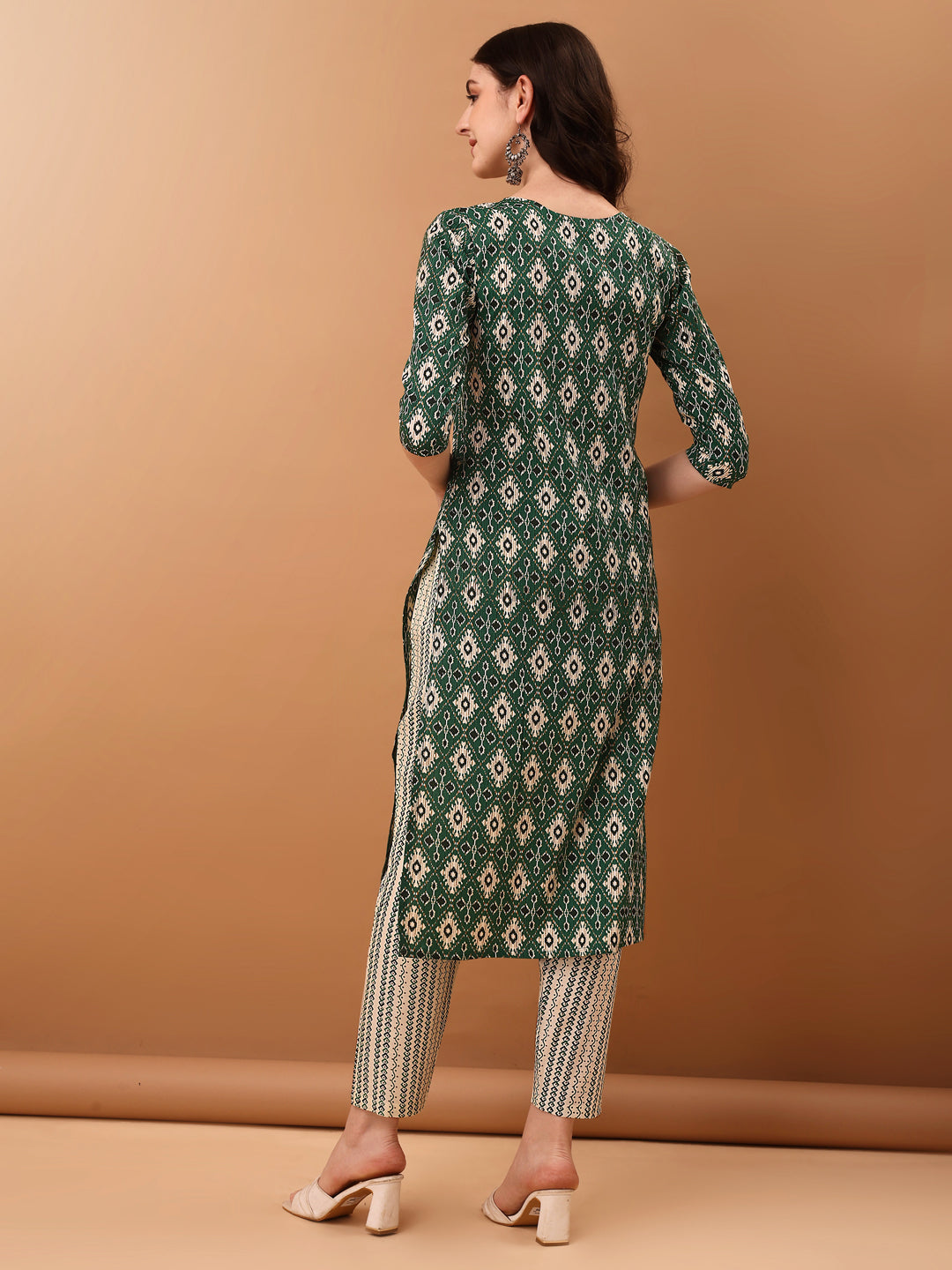 Ethnic Motifs Printed Green Kurta Set with Dupatta
