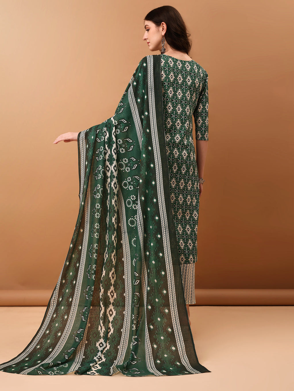 Ethnic Motifs Printed Green Kurta Set with Dupatta