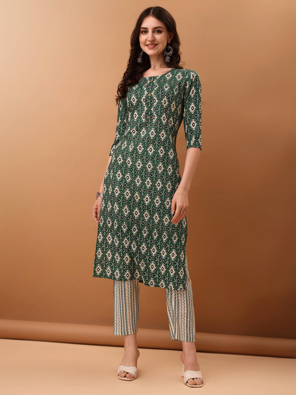 Ethnic Motifs Printed Green Kurta Set with Dupatta