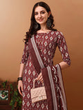 Wine colored ethnic motifs printed kurta set with matching pants and dupatta by Hiral Fashion