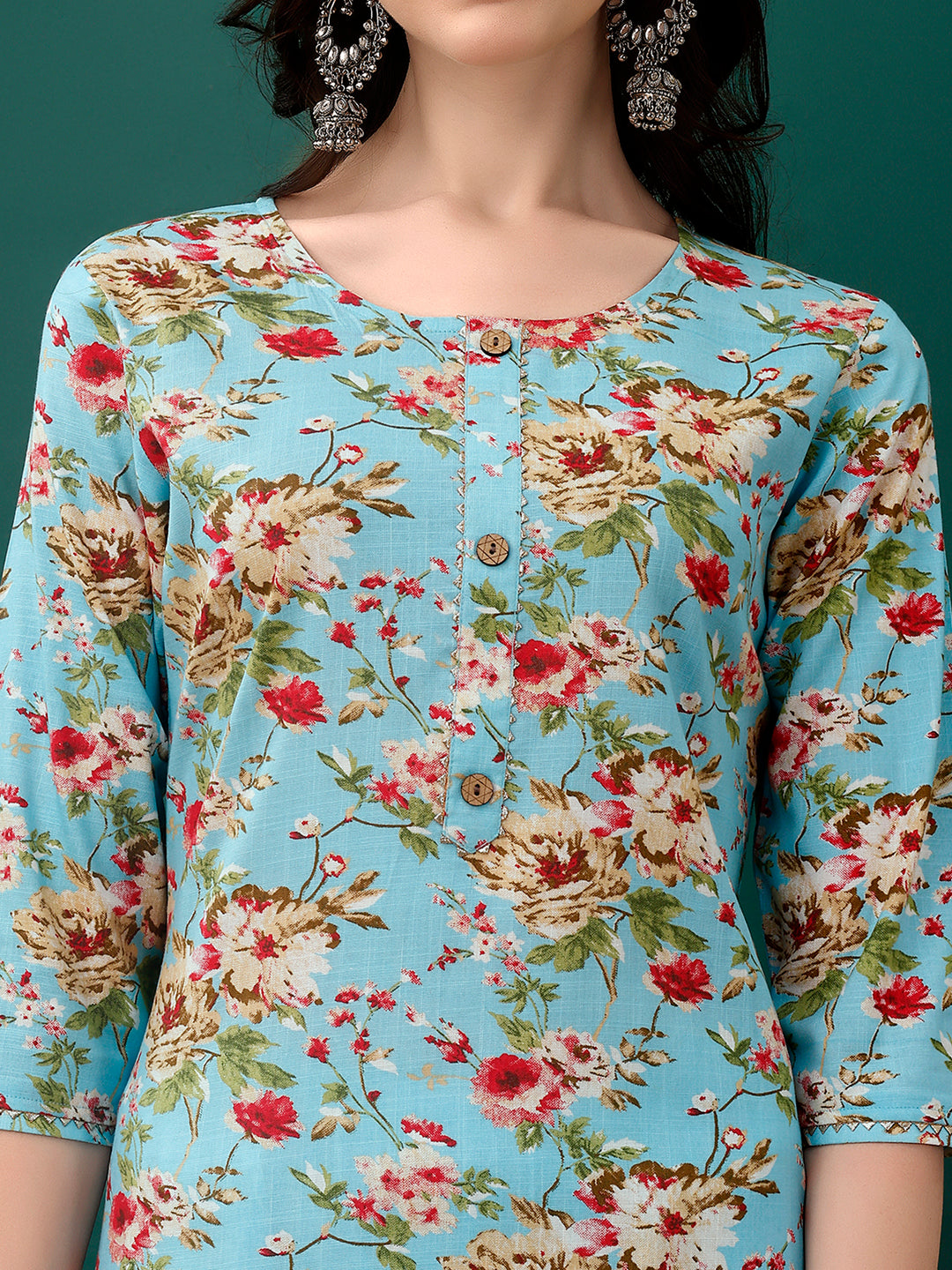Blue Floral Printed Kurta Set with Pant and Dupatta