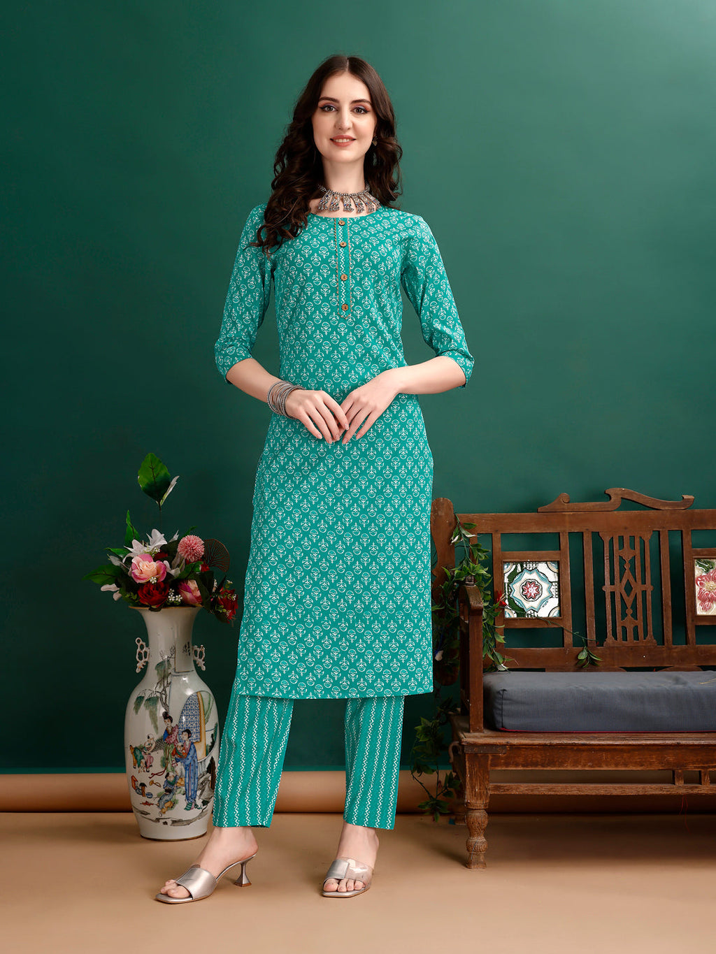 Blue Ethnic Motifs Printed Kurta Set with Pant and Dupatta