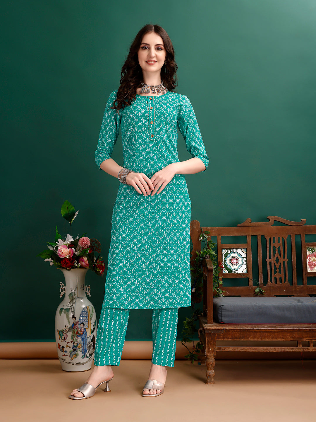 Blue Ethnic Motifs Printed Kurta Set with Pant and Dupatta