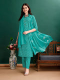 Blue Ethnic Motifs Printed Kurta Set with 3/4th sleeves including matching pant and dupatta