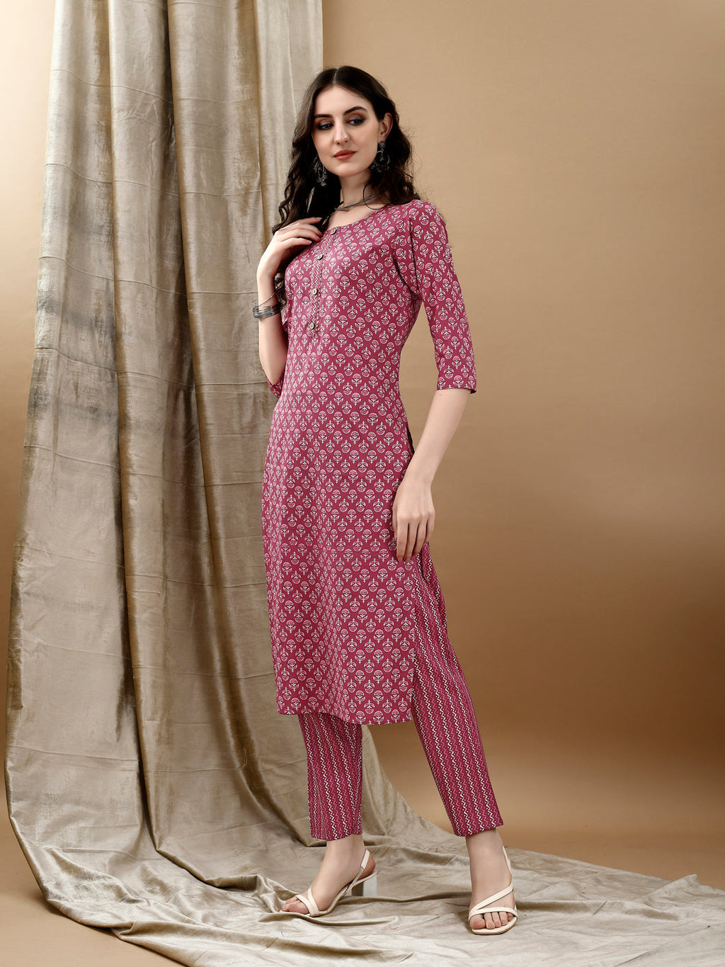 Pink Ethnic Motifs Printed Kurta Set with Pant and Dupatta