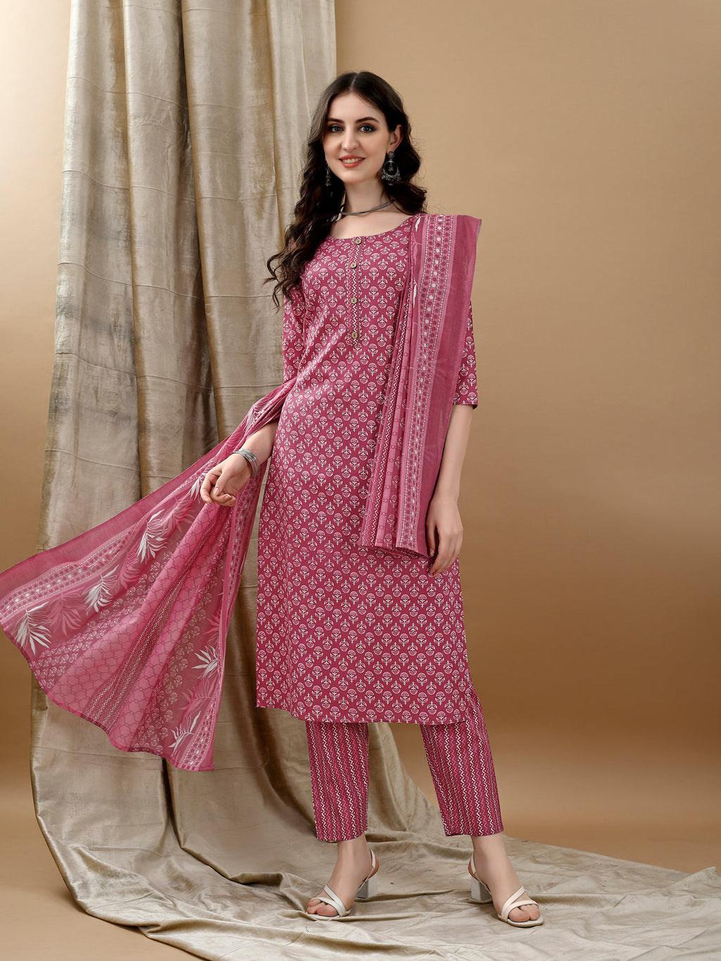 Pink Ethnic Motifs Printed Kurta Set with Pant and Dupatta