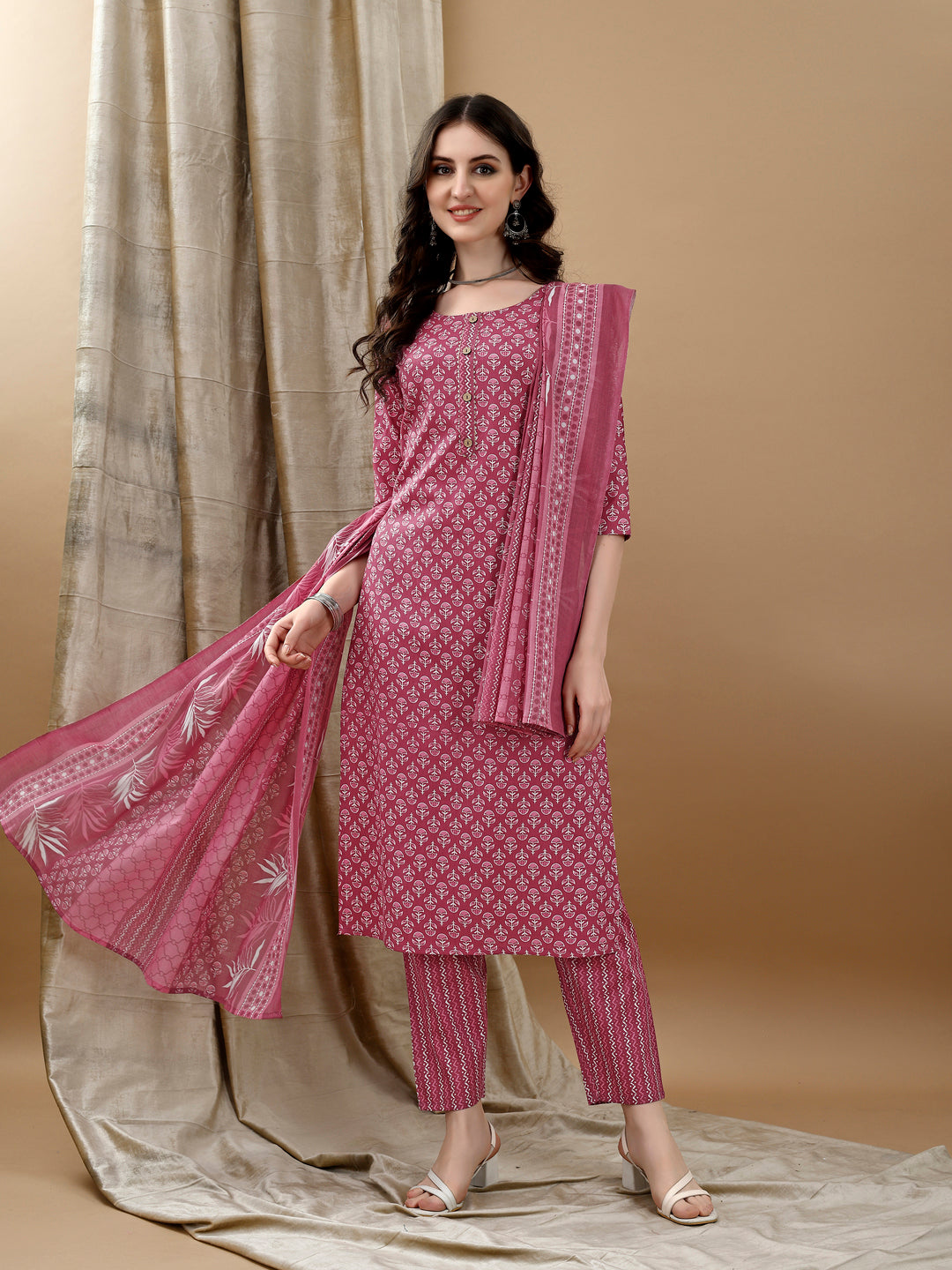 Pink Ethnic Motifs Printed Kurta Set with Pant and Dupatta