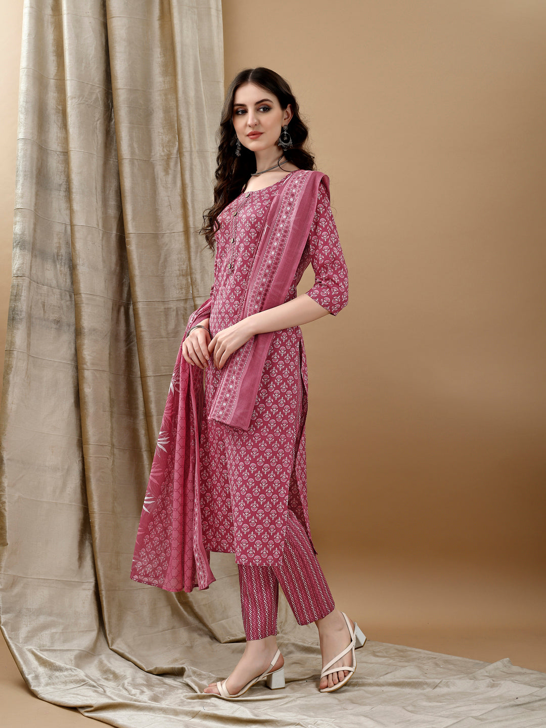 Pink Ethnic Motifs Printed Kurta Set with Pant and Dupatta