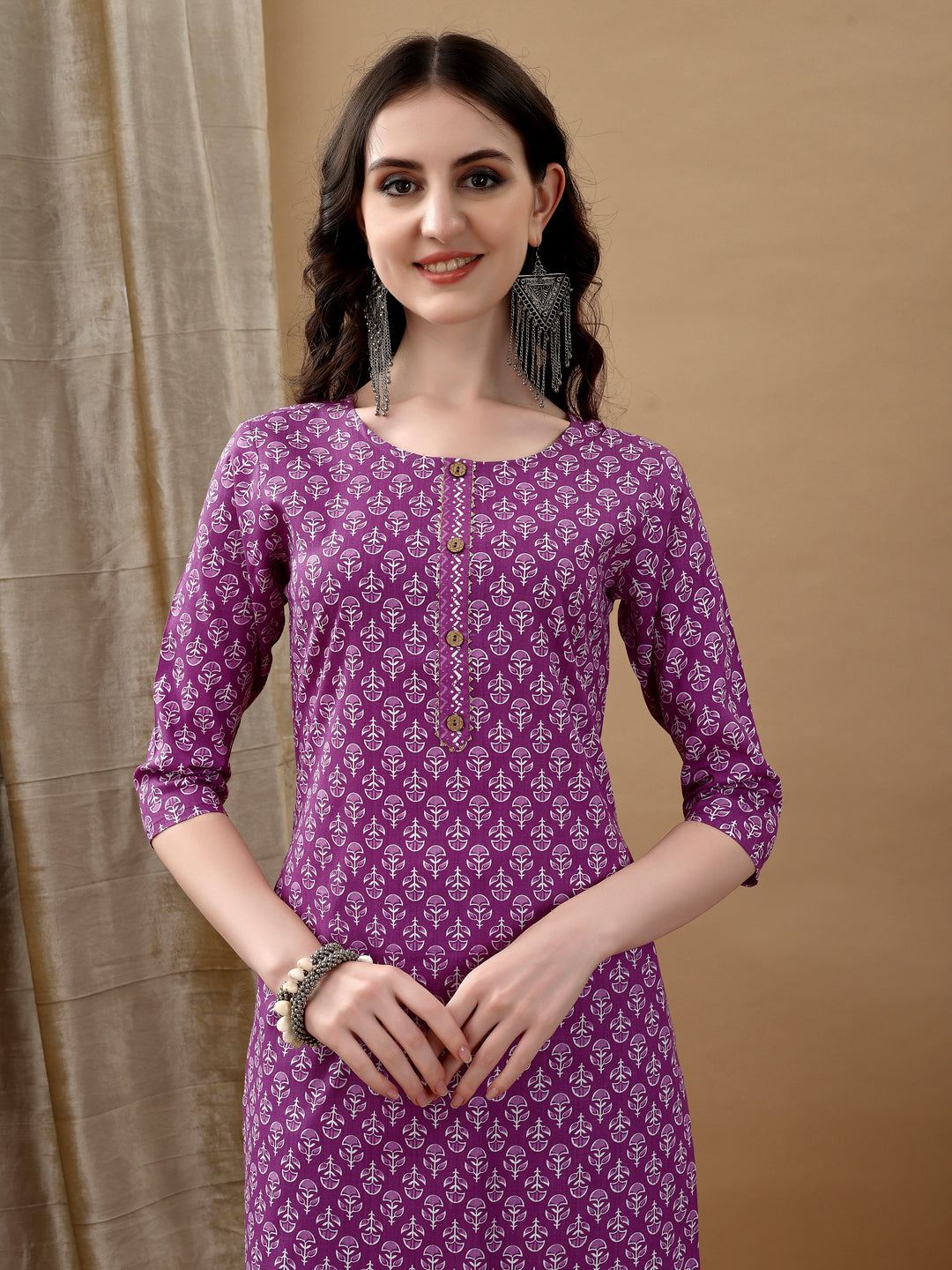 Purple Ethnic Motifs Printed Kurta with Pant and Dupatta Set