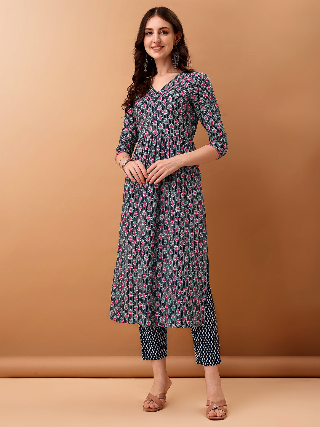 Blue Nyra Cut Ethnic Motifs Printed Kurta Set with Dupatta