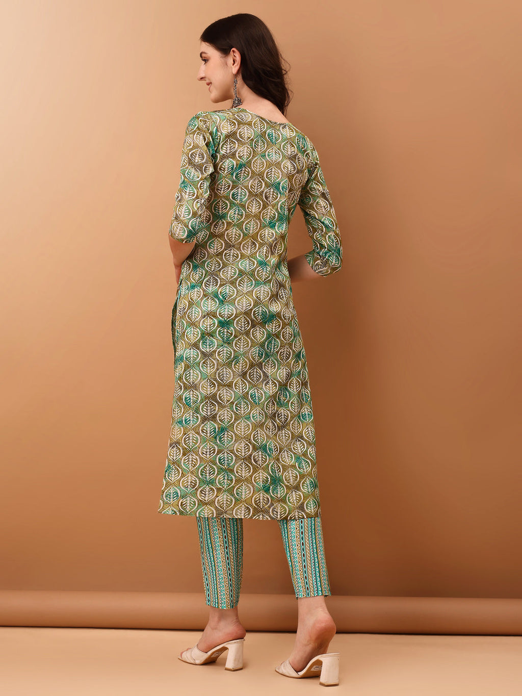Green Floral Printed Cotton Kurta Set with Pant and Dupatta
